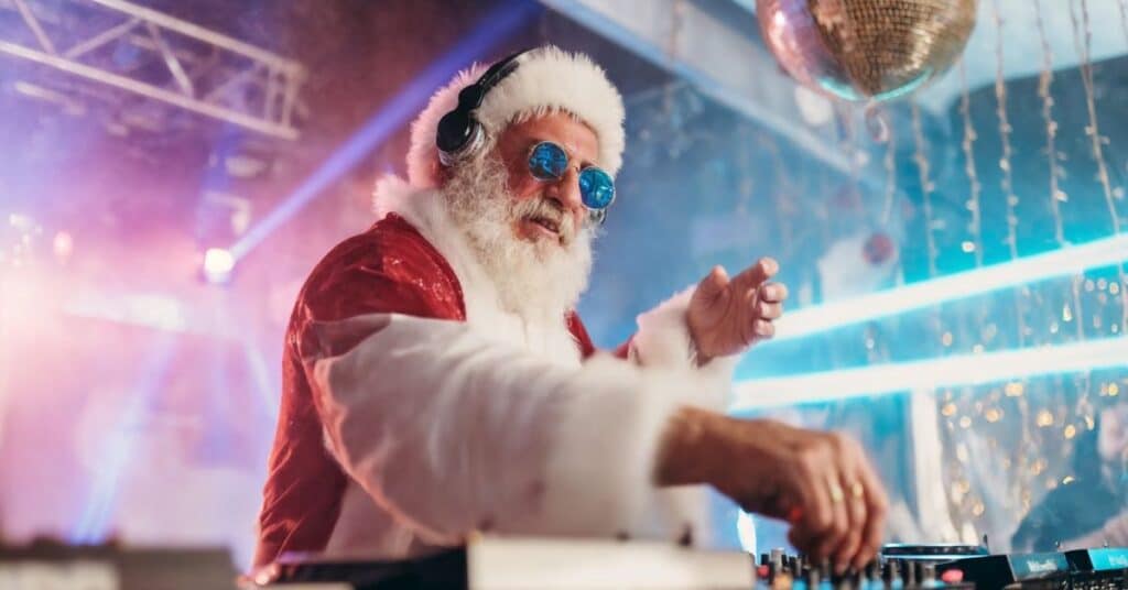 Santa playing at a Christmas party
