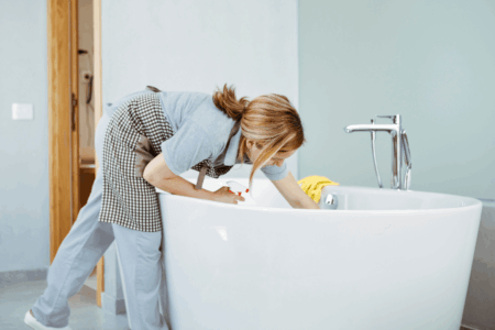 woman cleaning tub